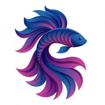 Vibrant Blue and Purple Betta Fish Illustration with Elegant Swirling Fins for Aquatic Design and Nature Themed Artistic Decoration