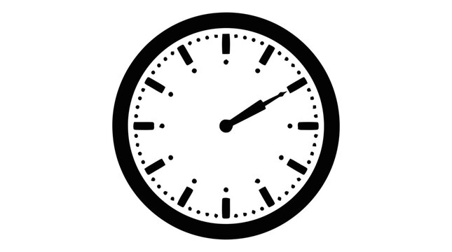 Vector illustration of minimalist clock face with black hands on a transparent background