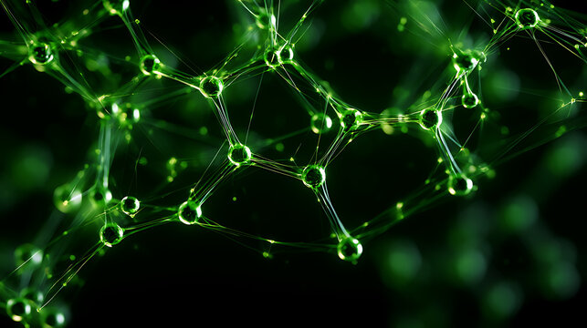 Glowing green molecular structure with connected atoms