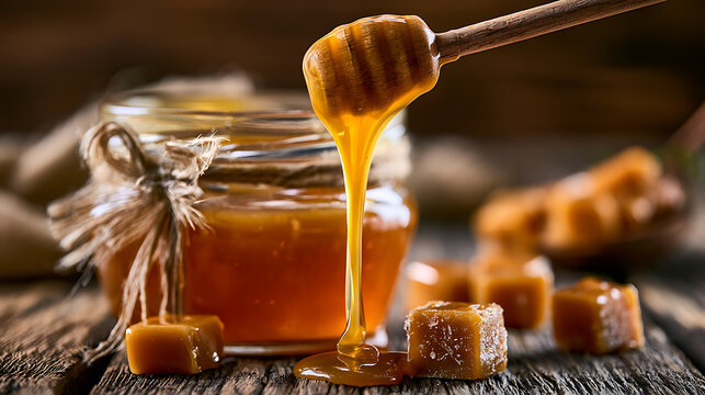 honey dripping from a wooden spoon