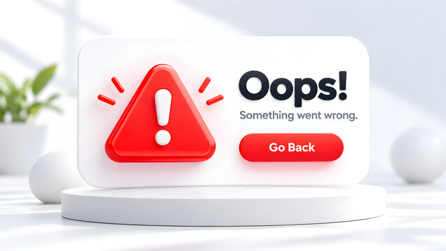 3d error message window with warning icon on podium