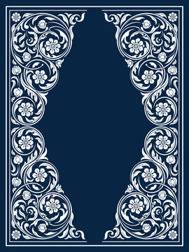 Blue ornamental frame with vintage floral pattern