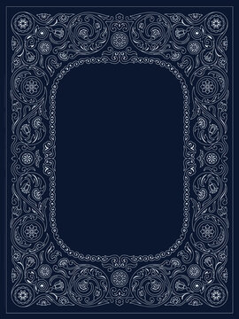 Vintage ornate floral frame on dark blue background