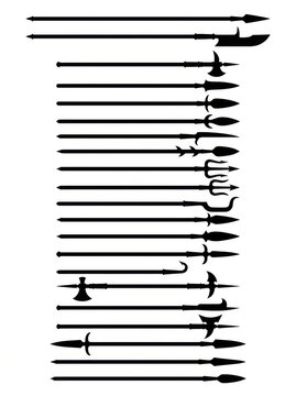 Collection of Medieval Polearms and Spears Silhouettes - Halberds, Tridents, and Ancient Weaponry Icons