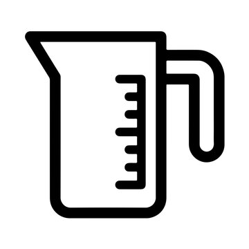 measuring jug with comb scale and curved handle outline icon