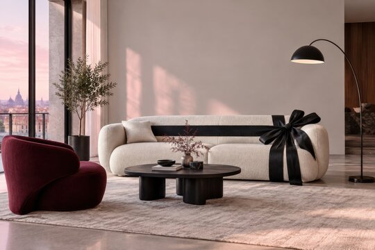 Luxury Modern Living Room Interior With Black Gift Ribbon Sofa