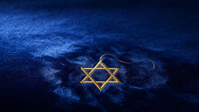 Blue Velvet Cushion Gold Thread Star of David Embroidery Hanukkah Decor