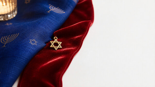 Chrismukkah Blue Hanukkah Fabric Red Velvet Ribbon Inclusive Holiday Detail