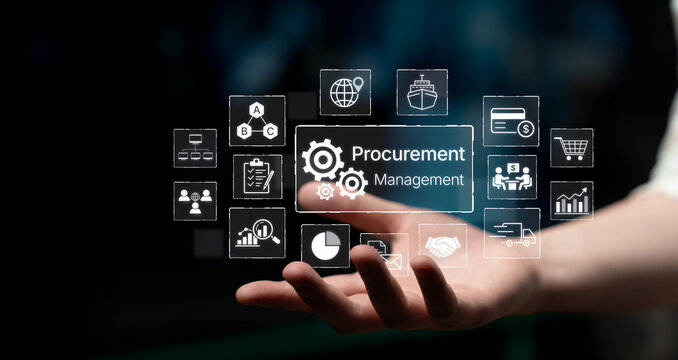 Hand Holding Digital Icons for Procurement Management and Business Solutions in a Modern Virtual Environment. Bitwise.
