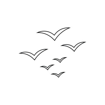 Flying birds flock outline vector illustration isolated on white background freedom concept line art design