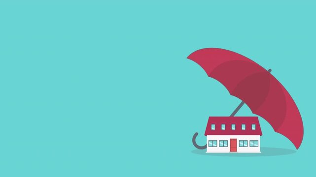 Home insurance concept. House protected with umbrella, modern cottage and paper agreement. Warranty and protection symbol.