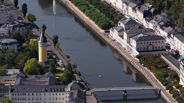 Bad ems spa town and lahn river aerial view