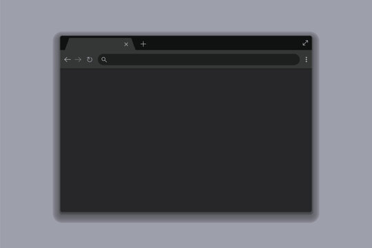 Single dark mode browser window template with blank black page on a gray background.