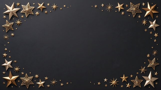 A festive and sparkling christmas border of golden stars perfect for holiday greetings and designs