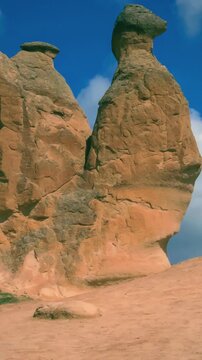 Cappadocia is one of the most famous touristic regions of Turkey. The Rock Sites of Cappadocia are UNESCO World Heritage sites. Location; Devrent Valley.  4k Video.