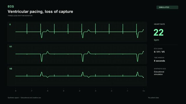 Pacemaker loss of capture ECG monitor simulation on black