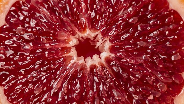 A close-up of a grapefruit cut in half, showcasing the juicy pulp and outer skin