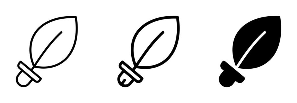 Simple Sword Icons, Medieval Weapon Symbols, Ancient Blade Graphics, Outline and Solid Styles, Vector Set for Gaming and History Projects