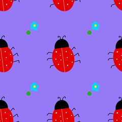 Cute Red Ladybugs and Tiny Flowers Seamless Pattern © Marta