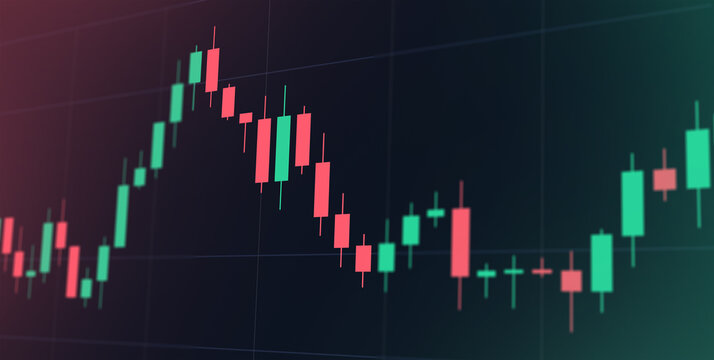 Stock market graph with candlestick charts showing financial trends and trading data