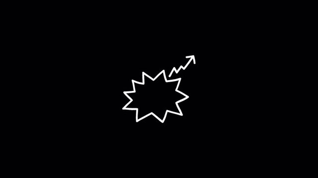 Burst speech bubble with upward zigzag arrow, hand drawn doodle outline animation with transparent alpha channel, comic callout overlay, dynamic annotation element for video editing
