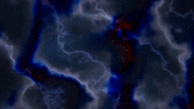 Abstract deep space background featuring swirling blue and dark red nebulas with bright scattered star patterns against a vast cosmic