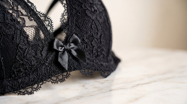 Black Lace Bra with Satin Bow Detail