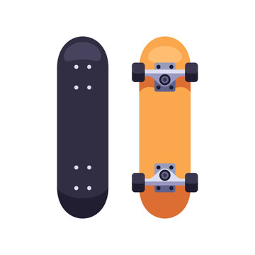 Skateboard icon with upper deck and underside views, flat illustration