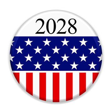 2028 Election Campaign Button Badge With American Flag Stars And Stripes Patriotic Vote Design