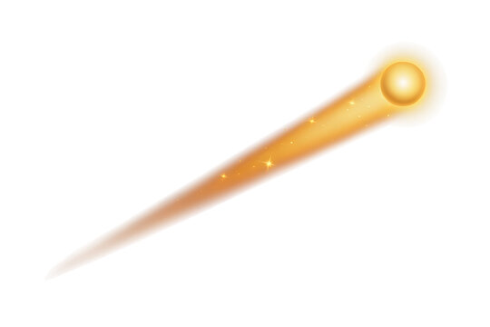 Glowing orange light streak with a circular flare head, isolated on a transparent background, representing speed, energy, or a celestial isolated on a transparent background