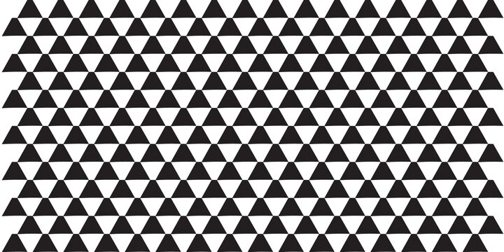Black and white triangle pattern on white background. Seamless geometric trapezoid shapes in repeating rows forming a bold zigzag mosaic. Modern monochrome design for fabric, wallpaper, banner, and pa