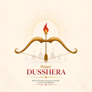 Elegant Golden Bow And Flaming Arrow Happy Dussehra Card
