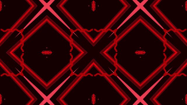 Bold red neon outlines form symmetrical diamond geometry against black for energetic concert visuals, DJ backgrounds, electronic music videos, and stage screens.