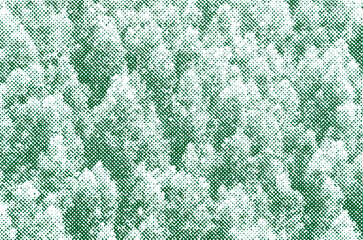 Fototapeta premium Dense forest treetops rendered in a green printed halftone texture on a transparent background.