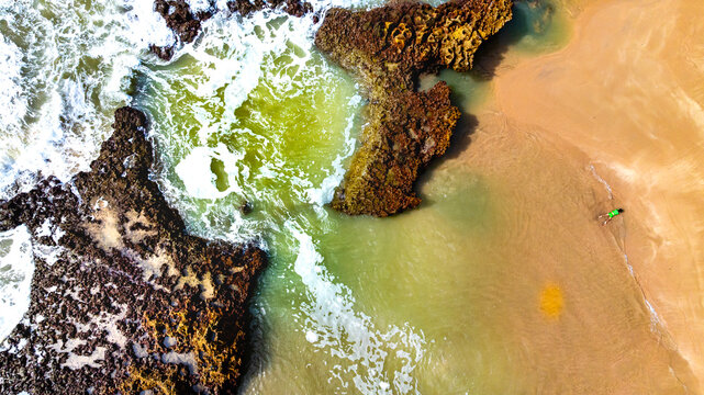 Tambaba Beach, with its clear and calm waters and cliffs, famous for being the first official naturist beach in the Northeast and Brazil, regulated by municipal law. Conde, Para&iacute;ba, Brazil, 2025