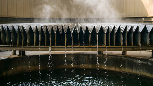 Folded drift eliminator channels above a cooling water basin for Water management in industrial cooling systems