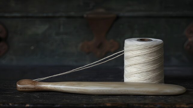 Smooth Polished Bone Folder Tool and Linen Thread Spool
