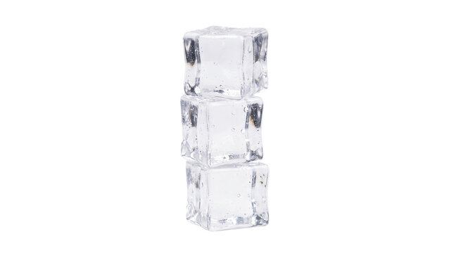 stack of three clear ice cubes isolated on transparent background png