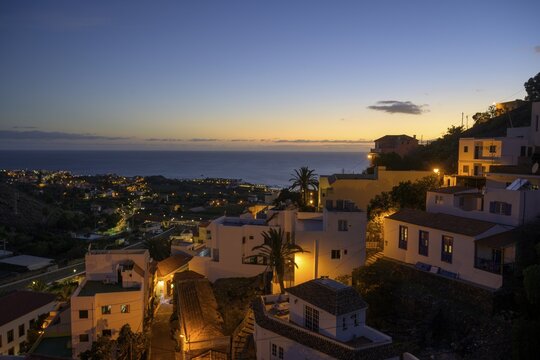 View over the old town of La Calera in the evening, Valle Gran Rey, La Gomera, Spain