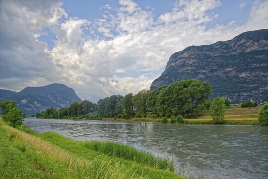River Adige at Cortina Sulla Strada Del Vino, Kurtinig an der Weinstra&szlig;e, Cortina Sulla Strada Del Vino, Trentino-Alto Adige, Italy