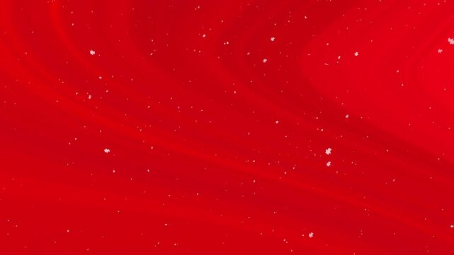 Abstract red christmas aurora twirl background with falling snow particles. Perfect smooth animation for winter holiday and elegant festive design.   

