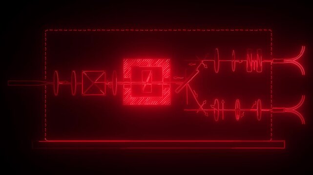 Modern red glowing schematic animation of optical fiber communication