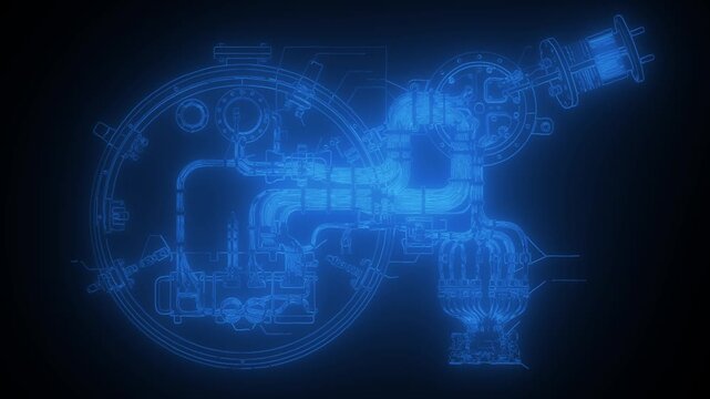 Modern industrial machinery blueprint animation for technical
