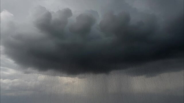 Dark storm clouds gathering and raining before the sun breaks through with beautiful crepuscular rays in a dramatic sky