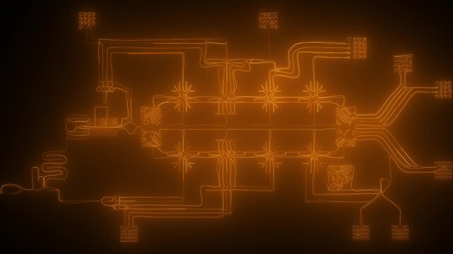 Glowing circuit board animation showing electronic connections and
