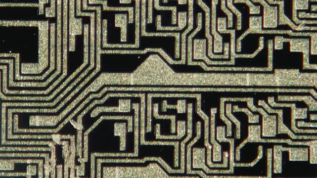 Macro Close-up Shot of Microchip, CPU Processor on Printed Circuit Board, Computer Motherboard with Components Inside of Electronic Device, Part of Supercomputer microscop.
