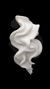 White viscous liquid swirling and morphing in slow motion against a clean black background for abstract visual effects