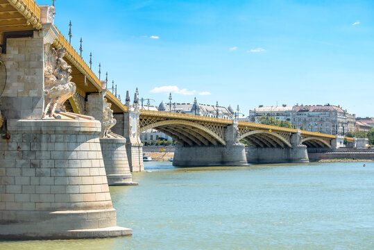 Margit Bridge Over Danube River with Ornate Stone Piers and Architecture in Budapest
