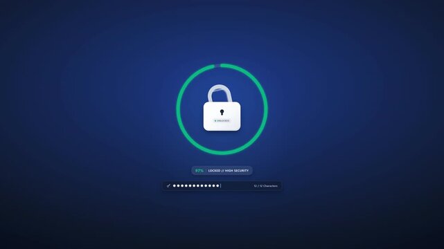 Digital Security Lock Screen Animation with Progress Bar and Password Input.