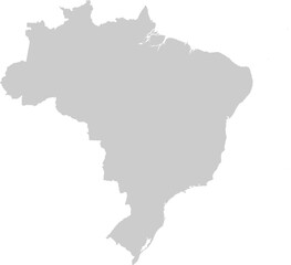 Fototapeta premium Simplified Gray Silhouette Map of the Country of Brazil, Flat Cartographic Clipping Shape Isolated on Transparent PNG Background 